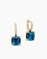 Chatelaine® Drop Earrings in 18K Yellow Gold with Hampton Blue Topaz and Diamonds, 11mm