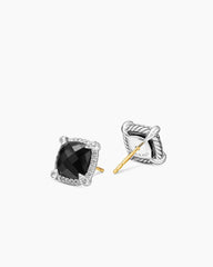 Chatelaine® Pavé Bezel Stud Earrings in Sterling Silver with Black Onyx and Diamonds, 9mm