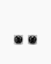 Chatelaine® Pavé Bezel Stud Earrings in Sterling Silver with Black Onyx and Diamonds, 9mm