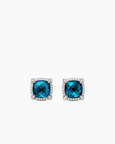 Chatelaine® Pavé Bezel Stud Earrings in Sterling Silver with Hampton Blue Topaz and Diamonds, 9mm