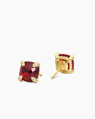 Chatelaine® Stud Earrings in 18K Yellow Gold with Garnet and Diamonds, 8mm