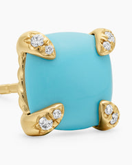 Chatelaine® Stud Earrings in 18K Yellow Gold with Turquoise and Diamonds, 8mm