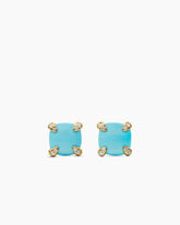 Chatelaine® Stud Earrings in 18K Yellow Gold with Turquoise and Diamonds, 8mm