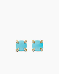 Chatelaine® Stud Earrings in 18K Yellow Gold with Turquoise and Diamonds, 8mm