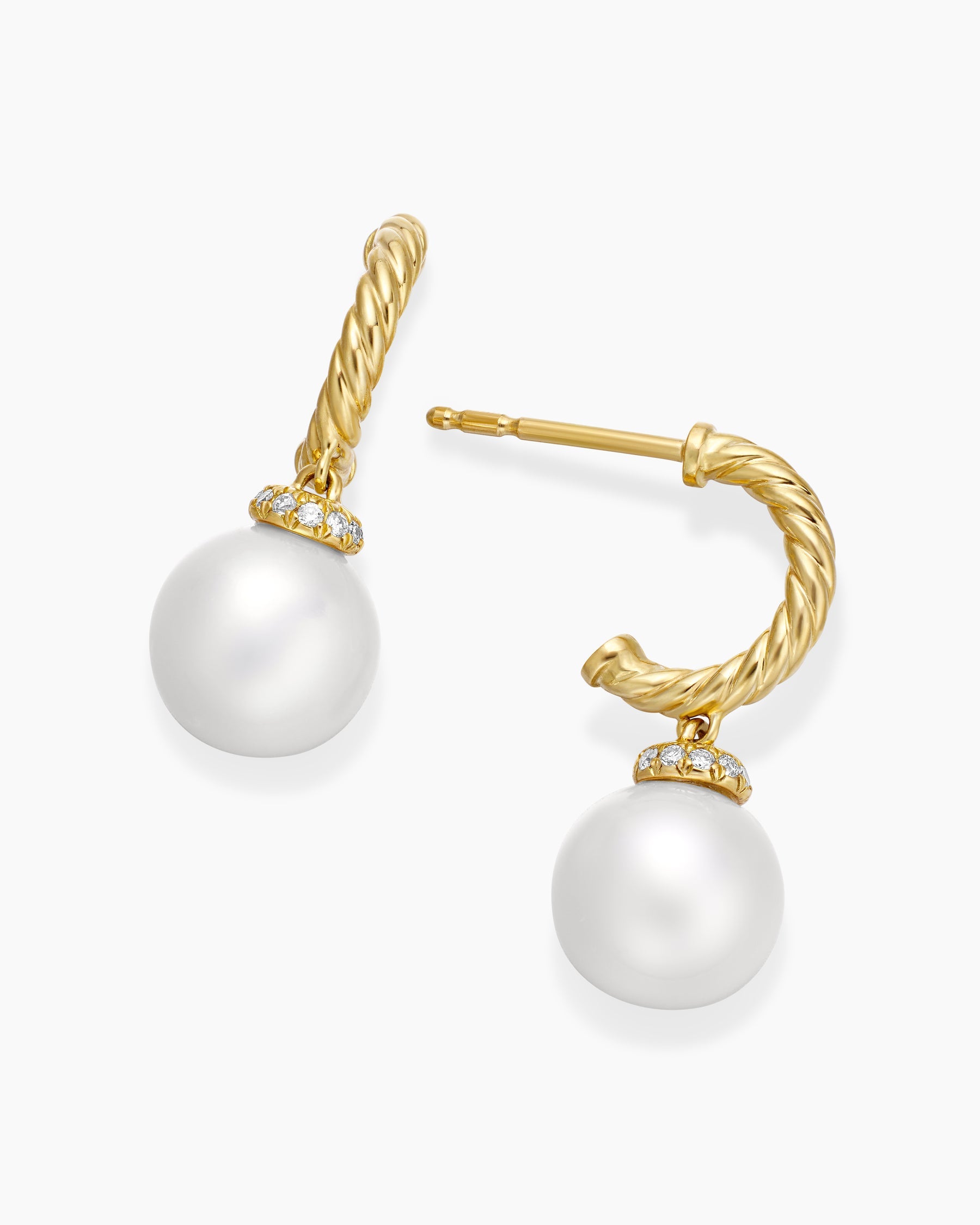 Solari Drop Earrings in 18K Yellow Gold with Pearls and Diamonds, 22mm