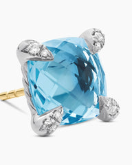 Chatelaine® Stud Earrings in Sterling Silver with Blue Topaz and Diamonds, 9mm