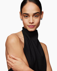 Chatelaine® Stud Earrings in Sterling Silver with Blue Topaz and Diamonds, 9mm