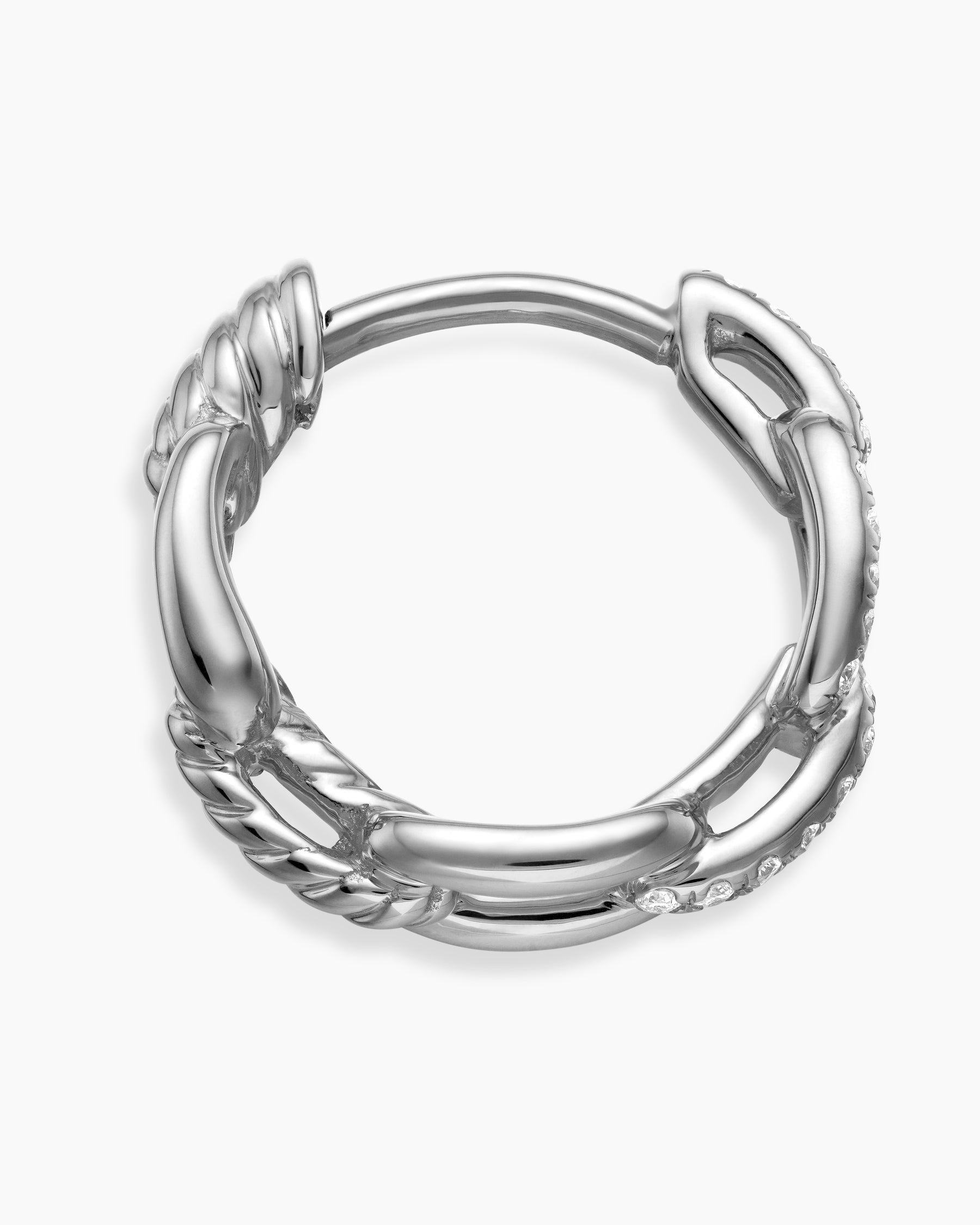 Stax Chain Link Huggie Hoop Earrings in 18K White Gold with Diamonds, 12.5mm