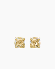 Chatelaine® Pavé Bezel Stud Earrings in 18K Yellow Gold with Champagne Citrine and Diamonds, 8mm