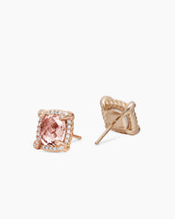 Chatelaine® Pavé Bezel Stud Earrings in 18K Rose Gold with Morganite and Diamonds, 8mm