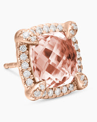 Chatelaine® Pavé Bezel Stud Earrings in 18K Rose Gold with Morganite and Diamonds, 8mm