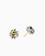 Crossover Stud Earrings in Sterling Silver with 18K Yellow Gold, 11mm