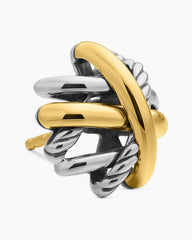 Crossover Stud Earrings in Sterling Silver with 18K Yellow Gold, 11mm