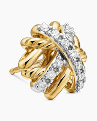 Crossover Stud Earrings in 18K Yellow Gold with Diamonds, 11mm