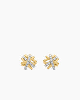Crossover Stud Earrings in 18K Yellow Gold with Diamonds, 11mm