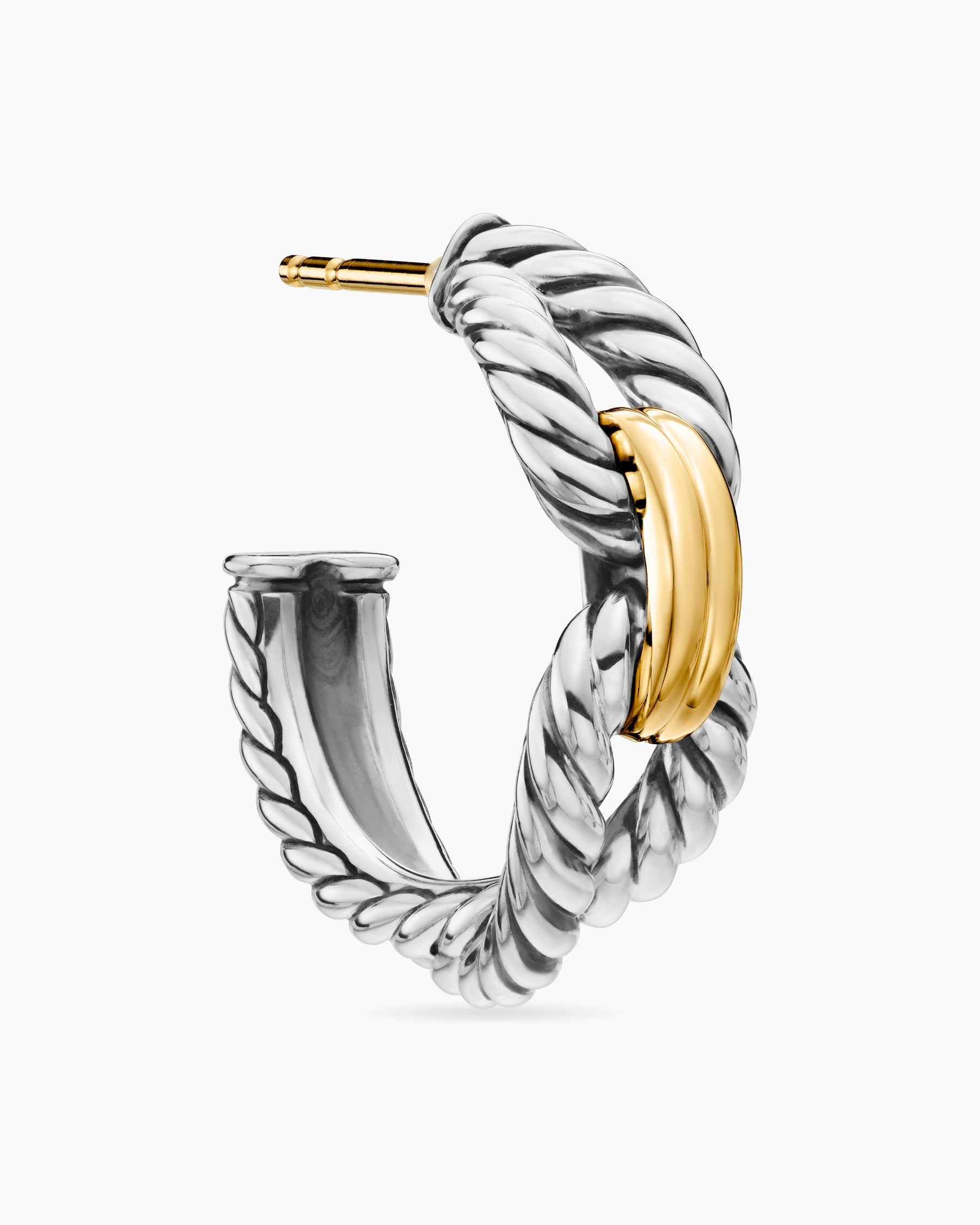 Cable Loop Hoop Earrings in Sterling Silver with 18K Yellow Gold, 22mm