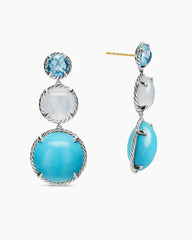 Chatelaine® Round Drop Earrings in Sterling Silver with Turquoise, Milky Rose Quartz and Blue Topaz, 47mm