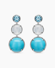 Chatelaine® Round Drop Earrings in Sterling Silver with Turquoise, Milky Rose Quartz and Blue Topaz, 47mm