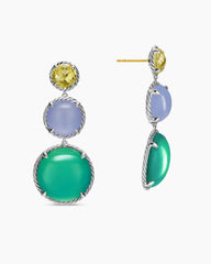 Chatelaine® Round Drop Earrings in Sterling Silver with Lagoon Orchid, Blue Chalcedony and Lemon Citrine, 47mm