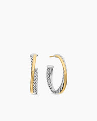 Crossover Hoop Earrings in Sterling Silver with 18K Yellow Gold, 26.5mm