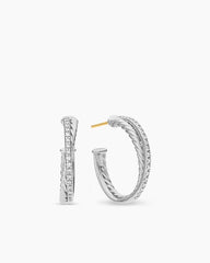 Crossover Hoop Earrings in Sterling Silver with Diamonds, 26.5mm