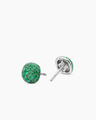 Cushion Stud Earrings in 18K White Gold with Pavé Emeralds, 8mm