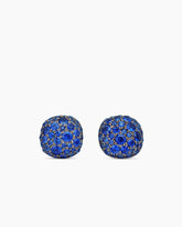 Cushion Stud Earrings in 18K White Gold with Pavé Sapphires, 8mm