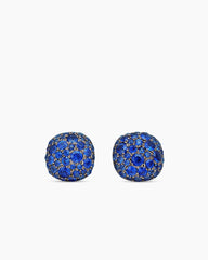 Cushion Stud Earrings in 18K White Gold with Pavé Sapphires, 8mm
