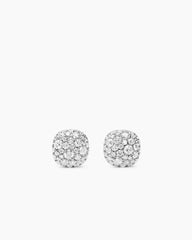 Cushion Stud Earrings in 18K White Gold with Diamonds, 8mm