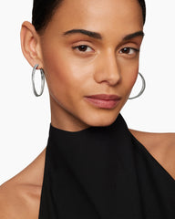 Crossover Hoop Earrings in Sterling Silver with Diamonds, 44mm