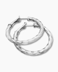 Cable Edge® Hoop Earrings in Sterling Silver, 1.5in