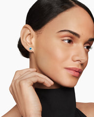 Petite Chatelaine® Pavé Bezel Stud Earrings in 18K Yellow Gold with Hampton Blue Topaz and Diamonds, 5mm