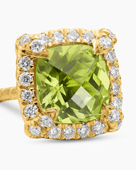 Petite Chatelaine® Pavé Bezel Stud Earrings in 18K Yellow Gold with Peridot and Diamonds, 5mm
