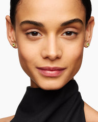 Petite Chatelaine® Pavé Bezel Stud Earrings in 18K Yellow Gold with Peridot and Diamonds, 5mm