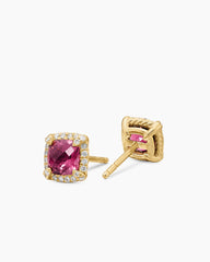 Petite Chatelaine® Pavé Bezel Stud Earrings in 18K Yellow Gold with Pink Tourmaline and Diamonds, 5mm