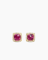 Petite Chatelaine® Pavé Bezel Stud Earrings in 18K Yellow Gold with Pink Tourmaline and Diamonds, 5mm