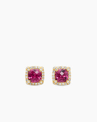 Petite Chatelaine® Pavé Bezel Stud Earrings in 18K Yellow Gold with Pink Tourmaline and Diamonds, 5mm
