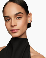 Petite Chatelaine® Pavé Bezel Stud Earrings in 18K Yellow Gold with Turquoise and Diamonds, 5mm