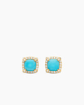Petite Chatelaine® Pavé Bezel Stud Earrings in 18K Yellow Gold with Turquoise and Diamonds, 5mm