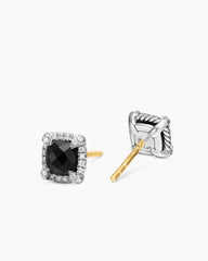 Petite Chatelaine® Pavé Bezel Stud Earrings in Sterling Silver with Black Onyx and Diamonds, 5mm
