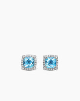 Petite Chatelaine® Pavé Bezel Stud Earrings in Sterling Silver with Blue Topaz and Diamonds, 5mm