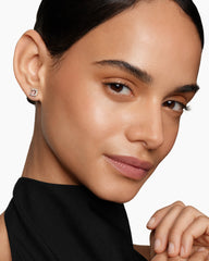 Petite Chatelaine® Pavé Bezel Stud Earrings in Sterling Silver with Morganite and Diamonds, 5mm