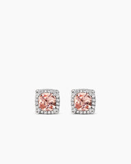 Petite Chatelaine® Pavé Bezel Stud Earrings in Sterling Silver with Morganite and Diamonds, 5mm