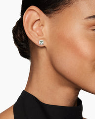 Petite Chatelaine® Pavé Bezel Stud Earrings in Sterling Silver with Prasiolite and Diamonds, 5mm