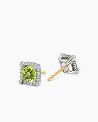 Petite Chatelaine® Pavé Bezel Stud Earrings in Sterling Silver with Peridot and Diamonds, 5mm