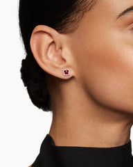 Petite Chatelaine® Pavé Bezel Stud Earrings in Sterling Silver with Rhodolite Garnet and Diamonds, 5mm