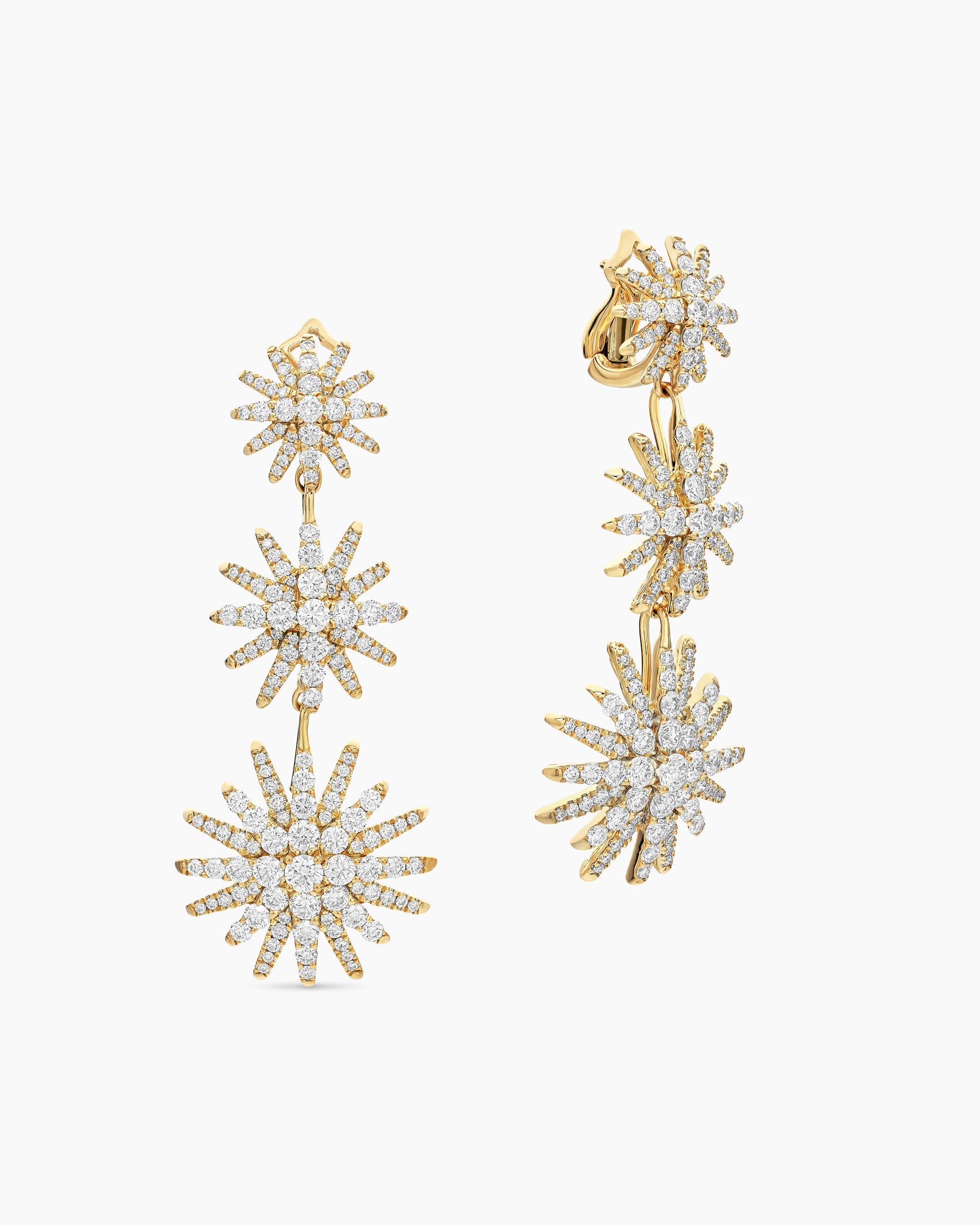 Starburst Triple Drop Earrings in 18K Yellow Gold with Diamonds, 51mm