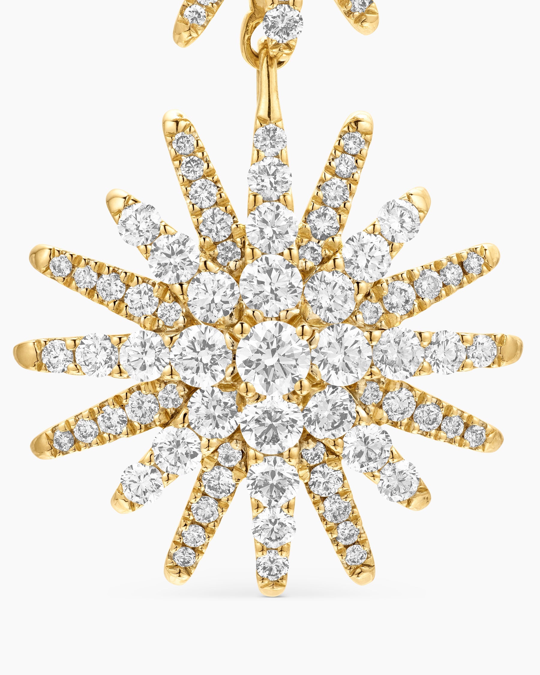 Starburst Triple Drop Earrings in 18K Yellow Gold with Diamonds, 51mm