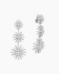 Starburst Triple Drop Earrings in 18K White Gold with Diamonds, 51mm