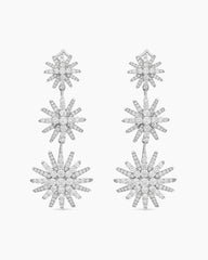 Starburst Triple Drop Earrings in 18K White Gold with Diamonds, 51mm